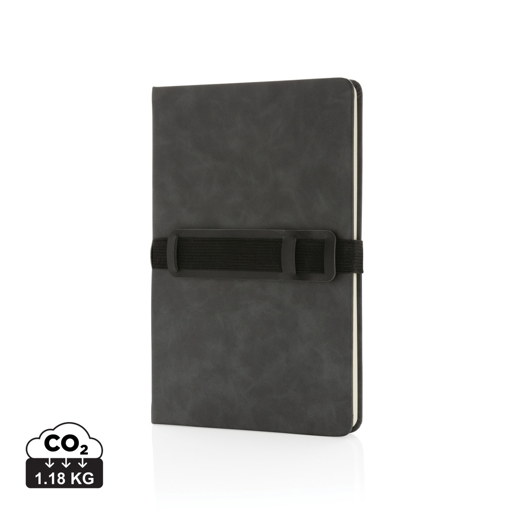 A5 hardcover PU anteckningsbok med mobil och-pennhållare